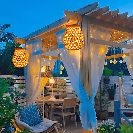 Solar-Powered Woven Lantern with Automatic Dusk Sensor | Elegant Lighting for Indoor and Outdoor Ambiance