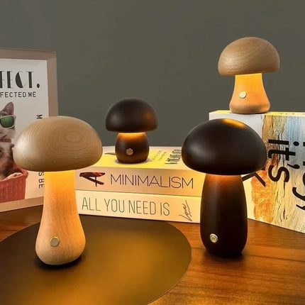 Wooden Table Lamp with Dimmable Cordless Design | Elegant Mushroom Shape for Warm Ambiance