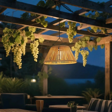 Solar-Powered Lantern with USB Backup & Dusk Sensor | Elegant Faux Rattan Design for Outdoor Ambiance