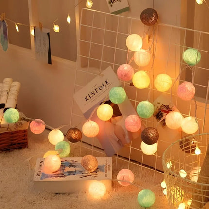Cotton Ball Garland with LED Lights in Various Lengths | Versatile Decorative String for Cozy Atmosphere