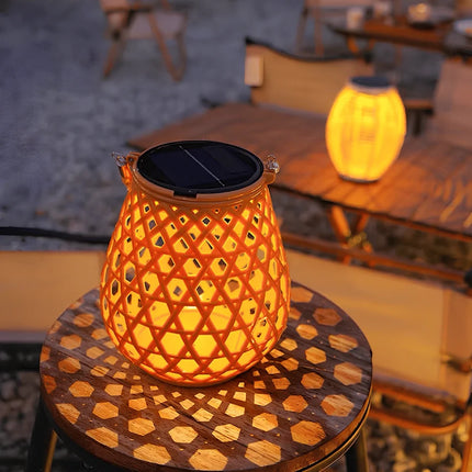 Solar-Powered Woven Lantern with Automatic Dusk Sensor | Elegant Lighting for Indoor and Outdoor Ambiance