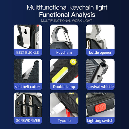 Multifunctional Emergency Light with Powerful LED & COB Illumination | Compact Outdoor Tool with Keychain and Survival Features