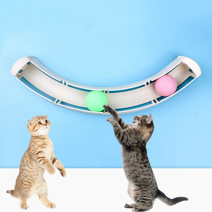 Curved Cat Toy with Track Plate & Colorful Balls | Durable Plastic for Endless Entertainment and Play