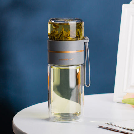 Leakproof Glass Water Bottle with Tea Infuser & Double Wall Design | Stylish Hydration for Hot and Cold Beverages