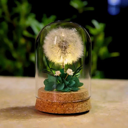 Floral Night Light with Dried Flowers Under Glass Dome | Gentle Ambient Glow for Home Décor and Relaxation