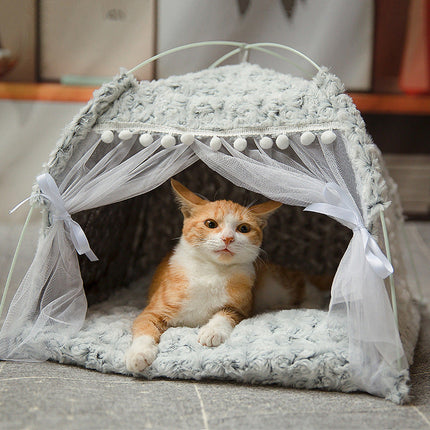 Semi-Enclosed Pet Bed with Breathable Cloth Design | Cozy Retreat for All Seasons and Sizes