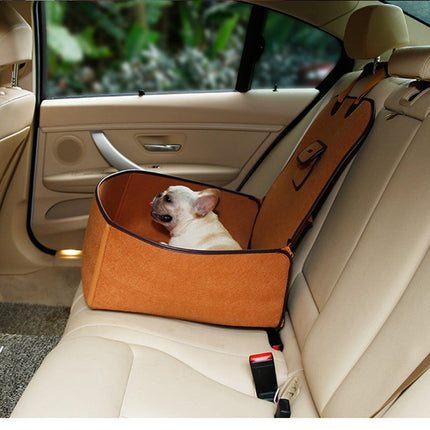 Retro 2-in-1 Pet Car Seat & Cushion with Adjustable Strap | Waterproof Design for Safe Travel