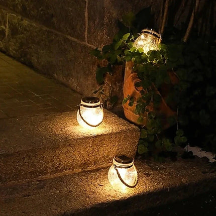 Solar-Powered Lantern with Dusk Sensor & Jute Rope Handle | Weather-Resistant Outdoor Lighting for Cozy Evenings