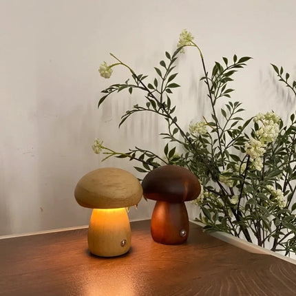 Wooden Table Lamp with Dimmable Cordless Design | Elegant Mushroom Shape for Warm Ambiance