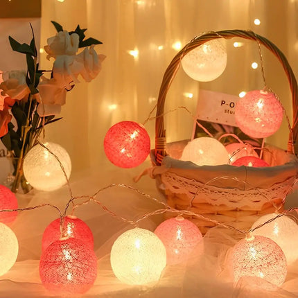 Cotton Ball Garland with LED Lights in Various Lengths | Versatile Decorative String for Cozy Atmosphere