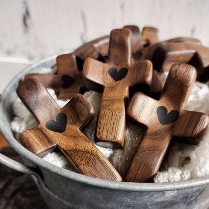 Wooden Cross, Walnut Palm Cross for Prayer and Comfort, Cross My Heart Spiritual Gift, Christian Sympathy Gift