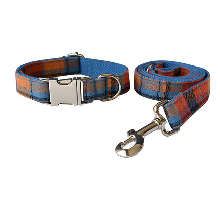 Blue Velvet Dog Collar with Alloy Buckle | Stylish Cotton Leash Set for Comfortable Daily Wear