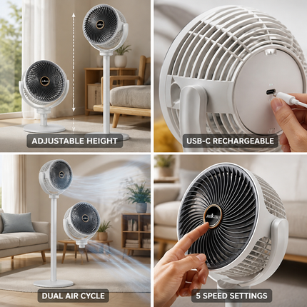 Rechargeable Floor Fan with Adjustable Height