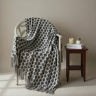 Chenille Throw Blanket with Tassels, Geometric Knitted Blanket for Sofa and Bed, Soft Chenille Blanket for All Seasons