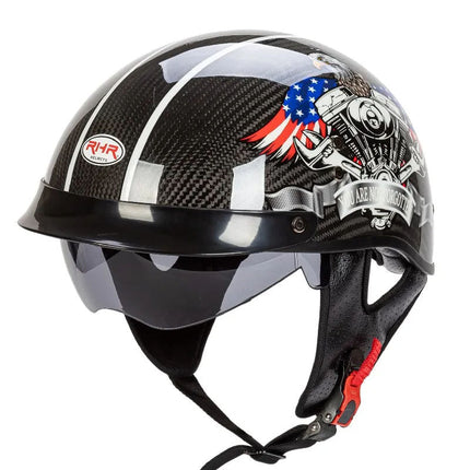 DOT Approved Motorcycle Helmet, Carbon Fiber Half Face Helmet with Visor, Retro Open Face Biker Helmet – image 11