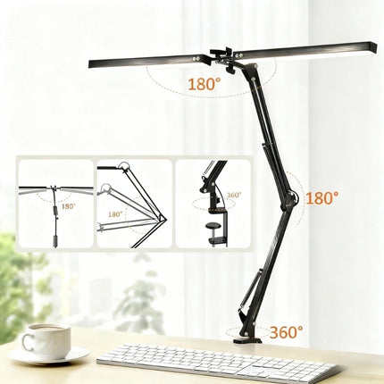 Dual-Head LED Desk Lamp with Adjustable Brightness | 360° Rotatable Arms for Personalized Workspace Lighting