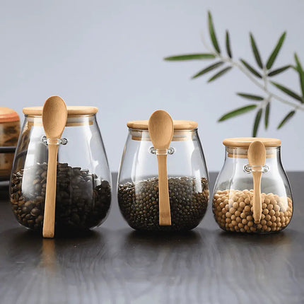 Glass Jar with Bamboo Lid and Spoon, Airtight Container for Coffee and Tea – image 6