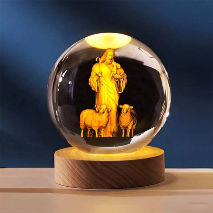Jesus Glowing Crystal Ball with LED Wooden Base, Religious Gifts – image 13