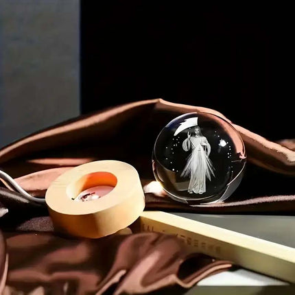 Jesus Glowing Crystal Ball with LED Wooden Base – image 15