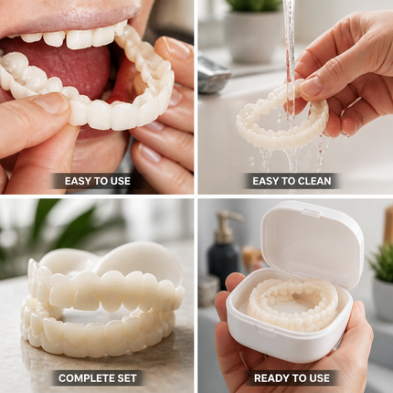 Removable Dentures Upper and Lower Set, Easy to Clean Fake Teeth