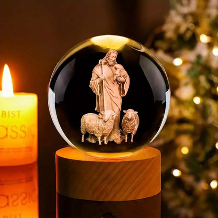 Jesus Glowing Crystal Ball with LED Wooden Base, Christian Gifts – image 16