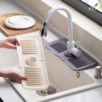 Silicone Sink Mat for Faucet, Faucet Drain Mat with Soap Shelf