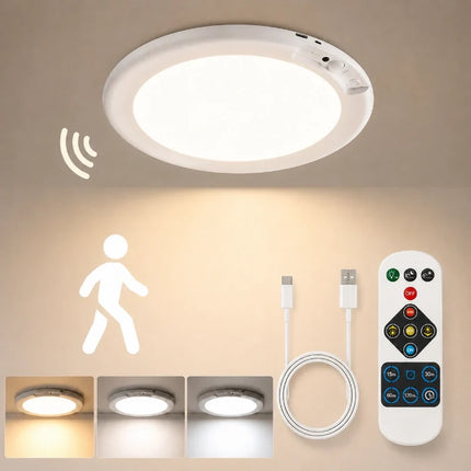 Ceiling Motion Light with Smart Sensor & Remote Control | Rechargeable Design for Effortless Automatic Lighting