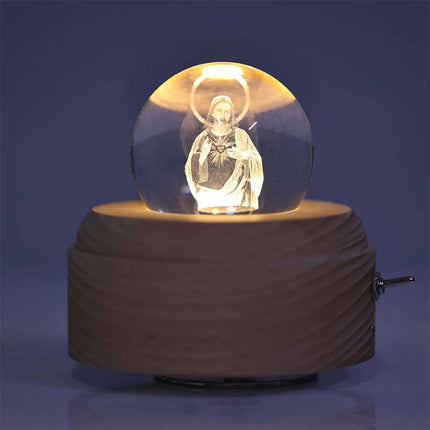 Jesus Glowing Crystal Ball with LED Wooden Base, Religious Gifts – image 5