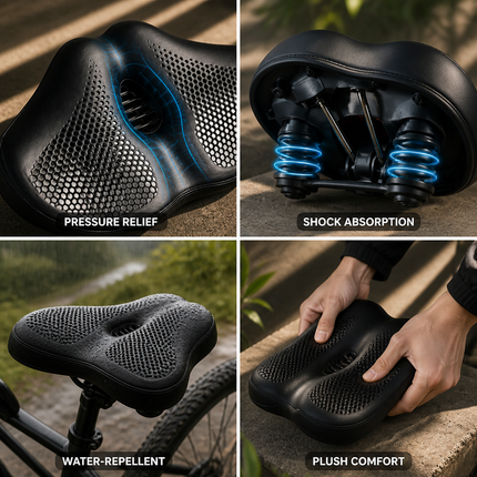 Noseless Bike Seat, Extra Wide Comfortable Bike Seat with Double Spring Shock Absorption