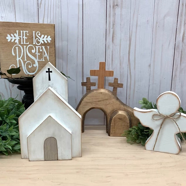 Easter Decorations for Home, Jesus Tomb Tiered Tray Decor, Jesus Easter Church and Angel, Christian Easter Decor
