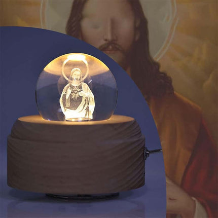 Jesus Glowing Crystal Ball with LED Wooden Base, Housewarming Gift – image 6