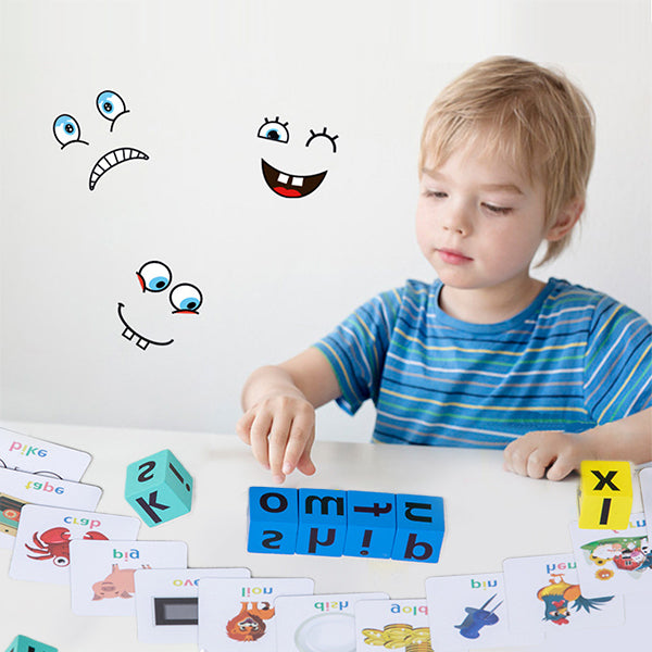 Wooden Alphabet Blocks, Word Puzzle Game with Picture Cards, Letter Blocks for Kids 4-6, ABC Puzzle, Kindergarten Games