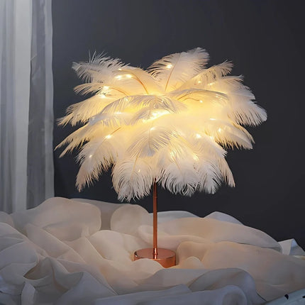 Feather Palm Tree Lamp with Remote Control | Elegant USB and Battery-Powered Lighting for Relaxing Ambiance