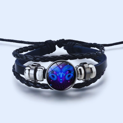 Zodiac Leather Bracelet with Adjustable Chain, Wax Cord Bracelet, Spiritual Bracelet Gift for Astrology Lovers