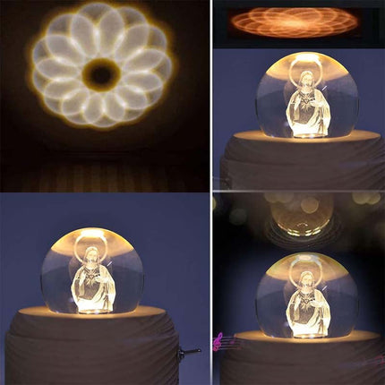 Jesus Glowing Crystal Ball with LED Wooden Base, Religious Gifts