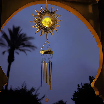 Solar Wind Chime with Luminous Crackled Glass Sphere | Automatic Dusk Sensor for Enchanting Outdoor Ambiance