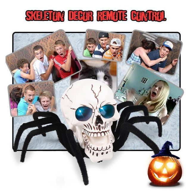 Halloween Spider Decor, Remote Control Spider Toy with Skull and LED Eyes, Halloween Party Decor, Scary Halloween Decor