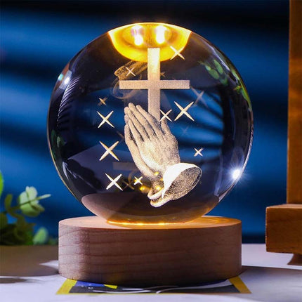 Jesus Glowing Crystal Ball with LED Wooden Base – image 7