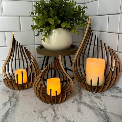 Handcrafted Wooden Candle Holder with Teardrop Design | Elegant DIY Assembly for Serene Ambiance
