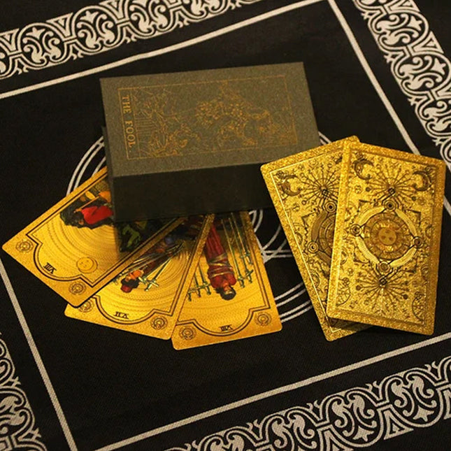 Tarot Card Deck with Guide Book, 78 Gold Foil Tarot Cards with Major Arcana, Fortune Telling Cards, Spiritual Gifts