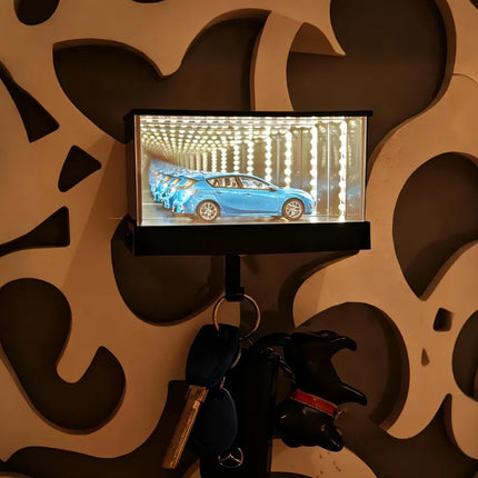 Illuminated Key Hanger with Motion-Activated Lighting | Infinity-Mirror Design for Modern Entryways