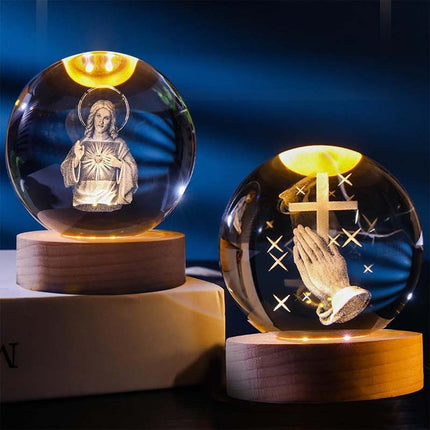 Jesus Glowing Crystal Ball with LED Wooden Base, Christian Gifts – image 4