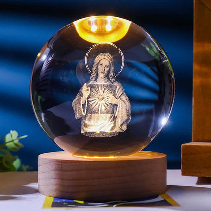 Jesus Glowing Crystal Ball with LED Wooden Base, Christian Gifts – image 8
