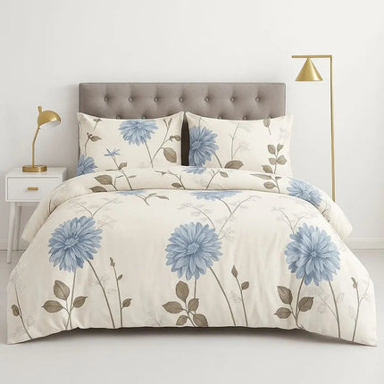 Floral Duvet Cover Set with Zipper and Corner Ties, Flower Bedding Set with 2 Pillowcases, Upscale Bedding