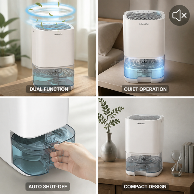 Dehumidifier Air Purifier 2 in 1, Small Dehumidifier for Bedroom with Auto Shut Off, Quiet Home Dehumidifier_01