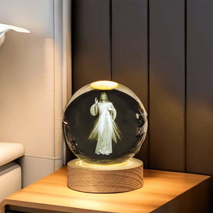 Jesus Glowing Crystal Ball with LED Wooden Base, Religious Gifts – image 9