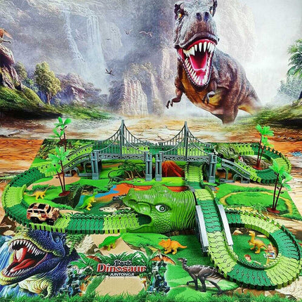 Dinosaur Race Track for Kids, Flexible Race Track Toys with LED Dino Car and 160 Pieces, Toy Car Track, Toddler Toys