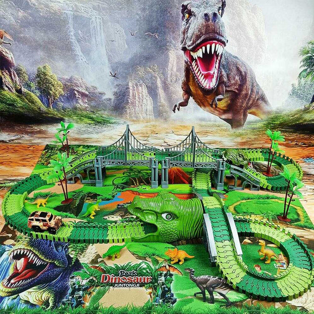 Dinosaur Race Track for Kids, Flexible Race Track Toys with LED Dino Car and 160 Pieces, Toy Car Track, Toddler Toys