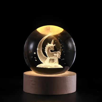 Luminous Crystal Ball with 3D Engraved Planets | Magical Night Light for Cozy Home Decor