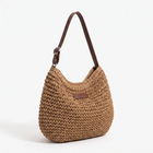 Straw Shoulder Bag, Boho Woven Crossbody Bag with Adjustable Strap, Straw Bag with Synthetic Leather Trim